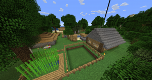 A view of the Admin Village. Doubl3Killz' house can be seen on the left, and froobynooby's on the right.